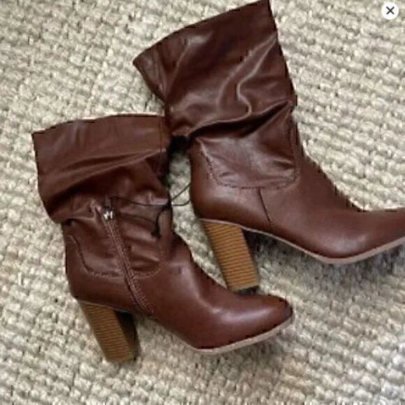 Style & Co. Shoes - Style & Co. Womens Faux Leather Mid-Calf Boots saraa Brown western cowboy 10.5